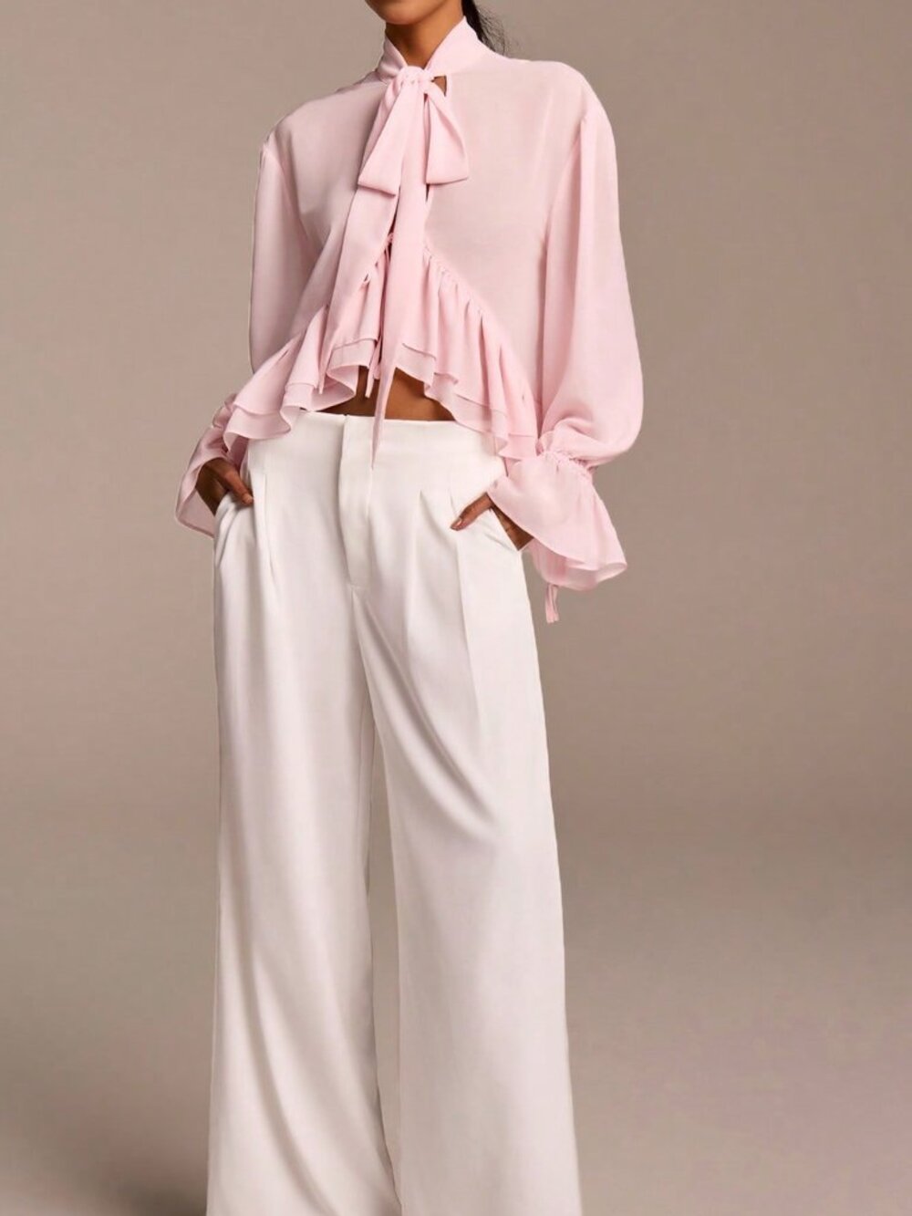 Baby Pink Bohemian Women's Elegant Ruffled Long Sleeve Blouse - Picture 3 of 6